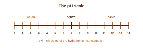 The pH scale from acidic through neutral to basic