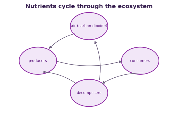 Fig 3. Nutrients pass from the air to producers, on to consumers, and back through decomposers, cycling round.