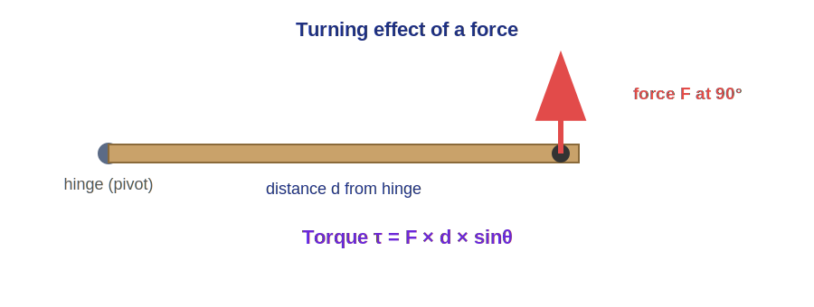 A force at a distance from a hinge produces a turning effect